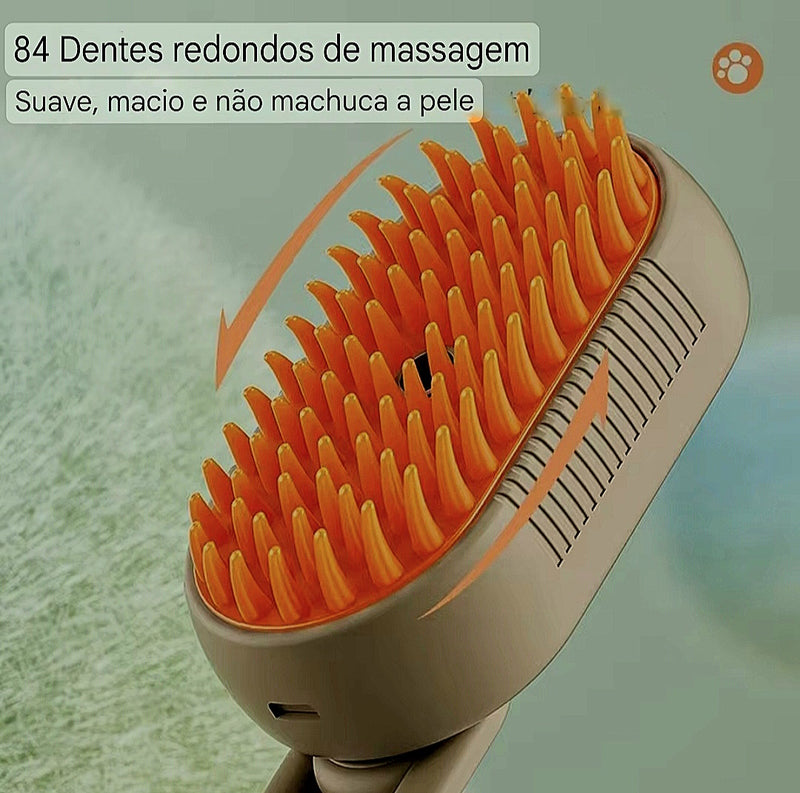 Escova a Vapor 3 em 1: Pelos Soltos Nunca Mais – Conforto e Brilho para Seu Pet!